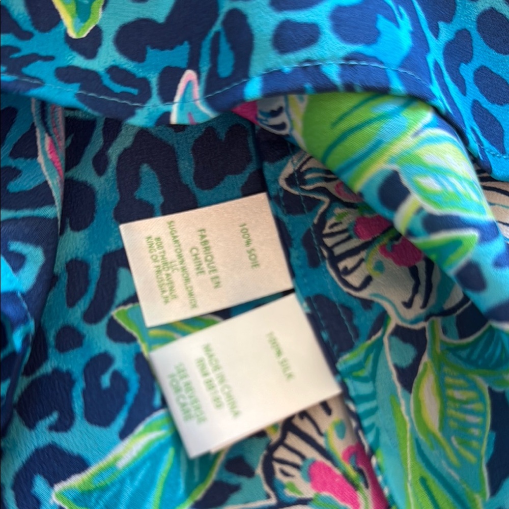 Lilly Pulitzer Formentera Turquoise Hot on the Spot Blue Silk Blouse Top - Picture 8 of 11